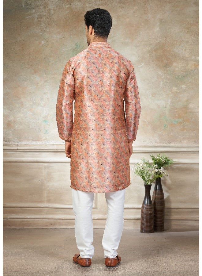 OUTLUK Peach Premium Silk Kurta for Men - Image 2